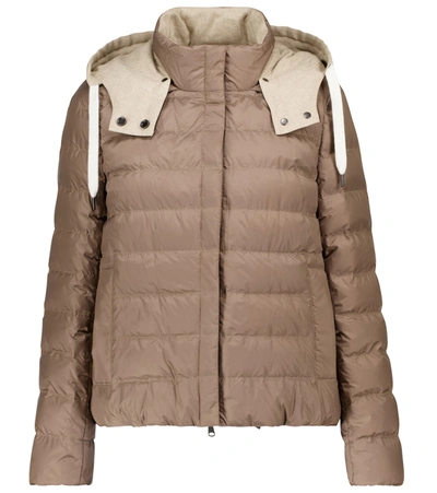 Shop Brunello Cucinelli Hooded Taffeta Down Jacket In Beige