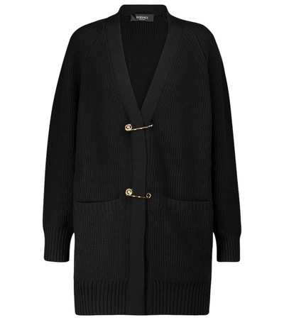 Shop Versace Wool Cardigan In Black