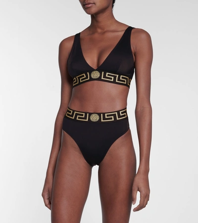 Versace Black Greca Border Triangle Bralette In Black