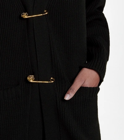 Shop Versace Wool Cardigan In Black