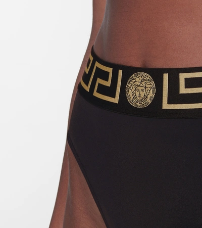 Versace Stretch Cotton Briefs With Logoed Elastic Band In Black