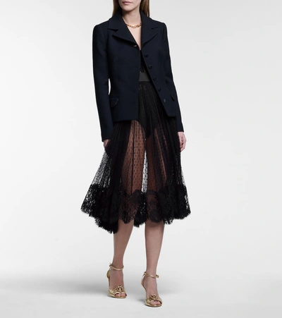 Shop Dolce & Gabbana Point D'esprit Tulle Midi Skirt In Black