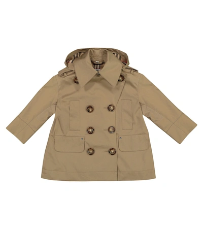 Shop Burberry Hooded Cotton Twill Trench Coat In Beige