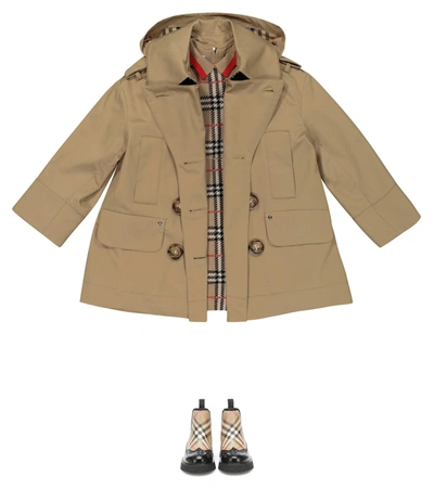 Shop Burberry Hooded Cotton Twill Trench Coat In Beige