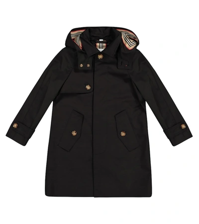 Shop Burberry Hooded Cotton Twill Coat In Black