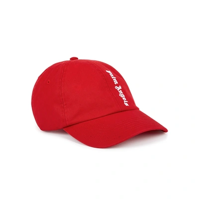 Shop Palm Angels Red Logo-embroidered Twill Cap In Red And White