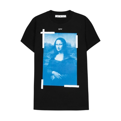 Shop Off-white Mona Lisa Printed Cotton T-shirt In Black And White