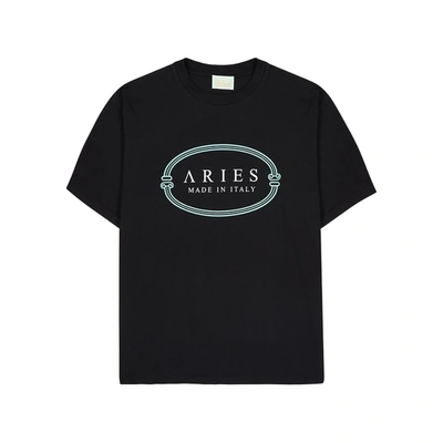 Shop Aries Black Logo Cotton T-shirt