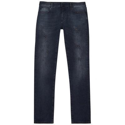 Shop Off-white Diag Indigo Distressed Skinny Jeans In Grey