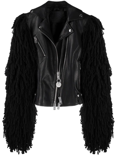 Shop Diesel Fringed Biker Jacket In Black