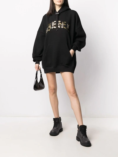 Shop Diesel Metallic Gothic Logo Hoodie In Black