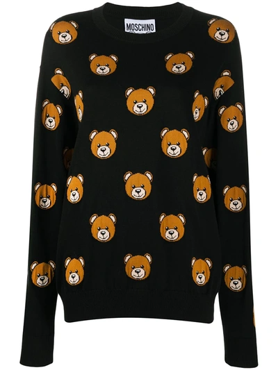 Shop Moschino Teddy Bear Print Knitted Jumper In Black