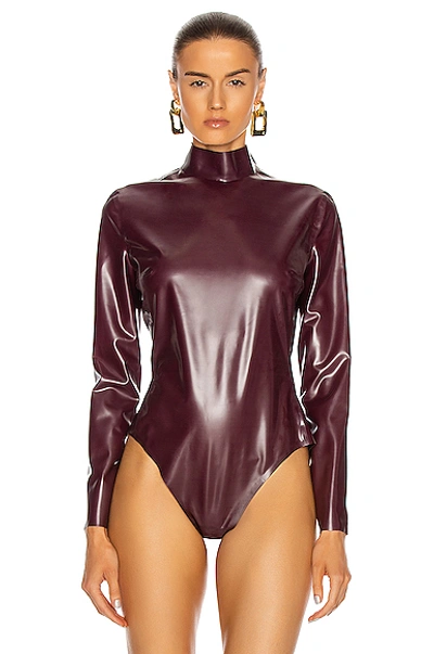 Shop Saint Laurent Long Sleeve Bodysuit In Rubis