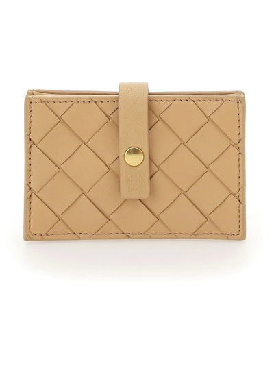 Shop Bottega Veneta Card Holder In Almond-gold