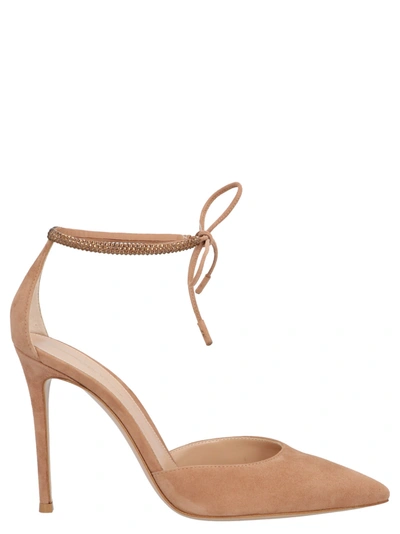 Gianvito Rossi Ankle-tie Pointed Pumps In Beige