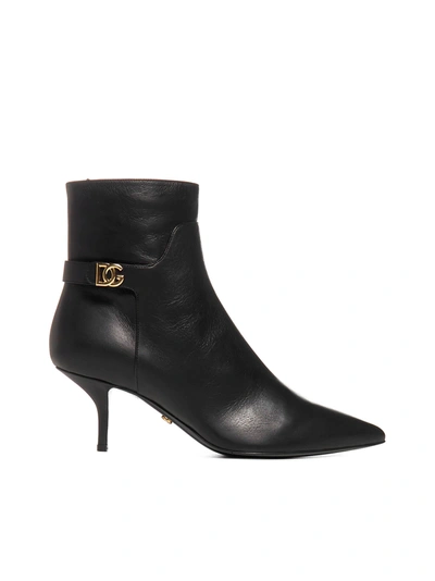Shop Dolce & Gabbana Logo Leather Ankle Boots In Nero