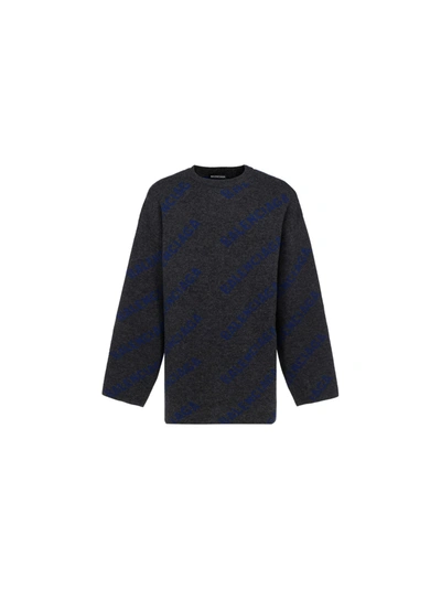 Shop Balenciaga Sweater In Dark Grey/blue