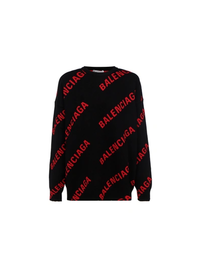 Shop Balenciaga Sweater In Black/red