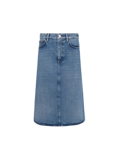Shop Balenciaga Denim Skirt In Stonewash Indigo