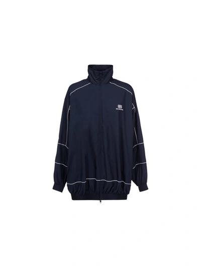 Balenciaga Logo Tech Poplin Zip-up Jacket In 4100 Dknavy | ModeSens