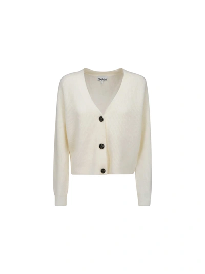 Shop Ganni Cardigan In Egret