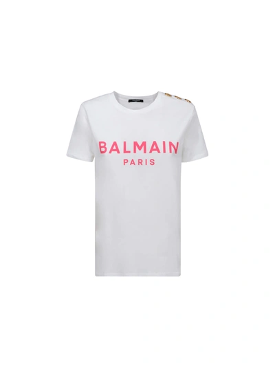 Shop Balmain T-shirt In Blanc/rose
