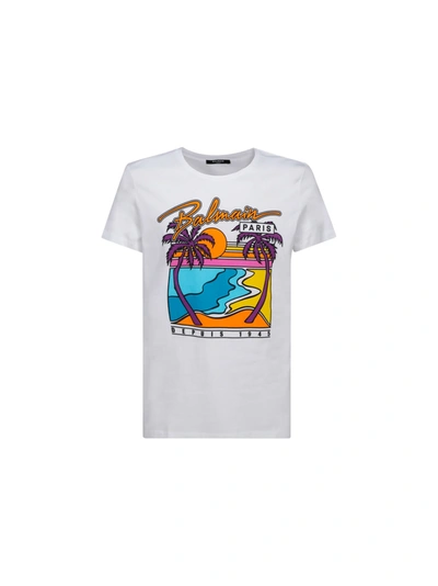 Shop Balmain Palm Angels T-shirt In Blanc
