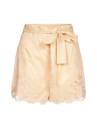 Shop Zimmermann Brighton Lace Cotton Shorts In Taupe