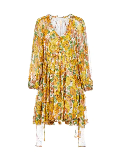 Shop Zimmermann Poppy Frill Billow Floral Print Dress In Sunshine Floral