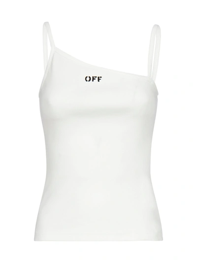 Shop Off-white Logo Asymmetric Cotton Top In White Black