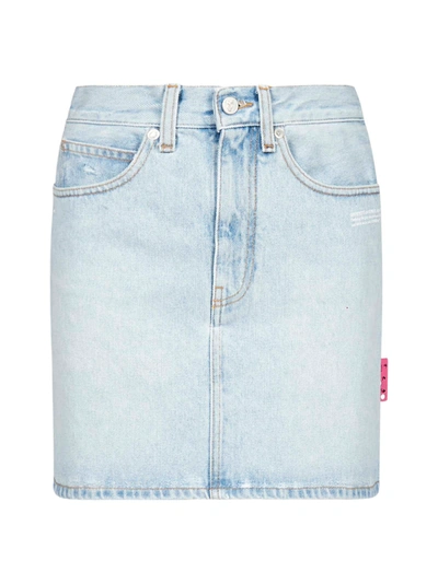 Shop Off-white Logo Denim Miniskirt In Light Blue