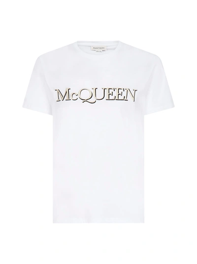 Shop Alexander Mcqueen Logo Cotton T-shirt In White Mix