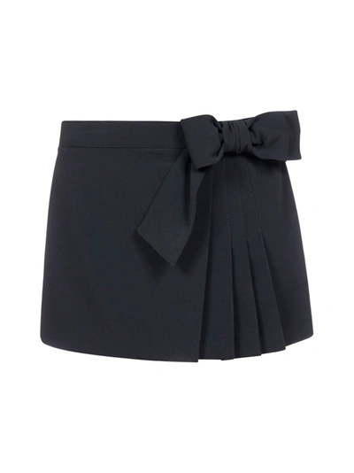 Shop Red Valentino Bow-detail Viscose-blend Shorts In Nero