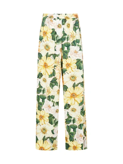 Shop Dolce & Gabbana Camellias Print Silk Trousers In Camelie Giall F. Rosa