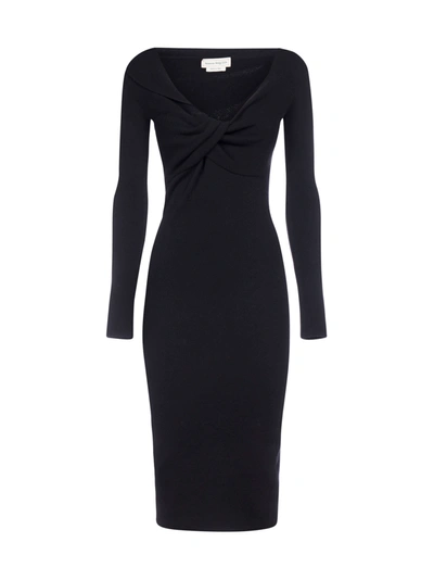 Shop Alexander Mcqueen Wool Midi Dress In Black