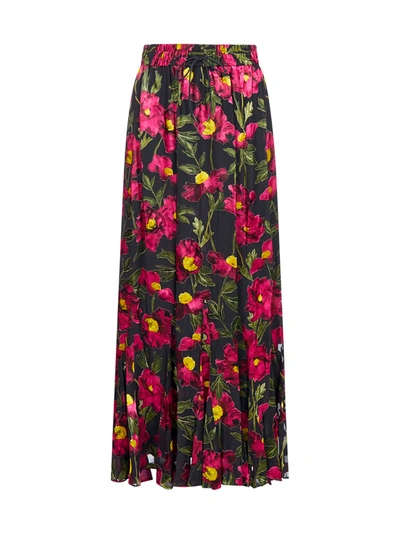 Shop Alice And Olivia Elza Floral Print Silk-blend Maxi Skirt In California Poppy
