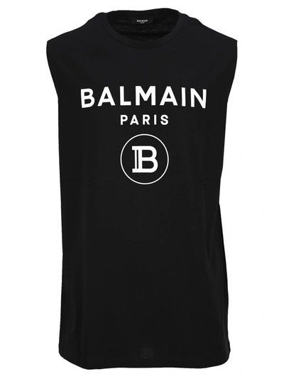 Shop Balmain Logo Tank Top In Black White