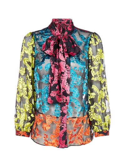 Shop Alice And Olivia Jeannie Jacquard Silk Shirt In Show Me Love Sm Atlantis Combo