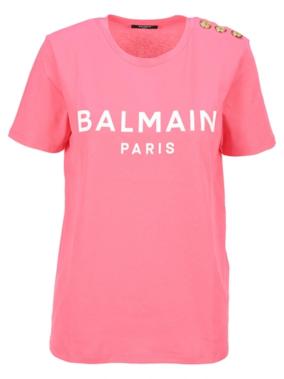 Shop Balmain Logo T-shirt In Pink + White