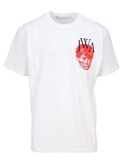 Shop Jw Anderson Embroidered Face Jwa T-shirt In White