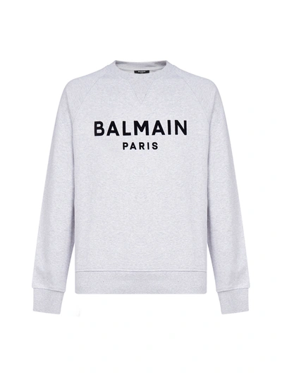 Shop Balmain Logo Cotton Sweatshirt In Gris Chine
