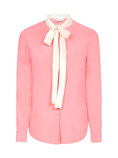 Shop Red Valentino Pussy-bow Neck Silk Shirt In Pink Dream Avorio