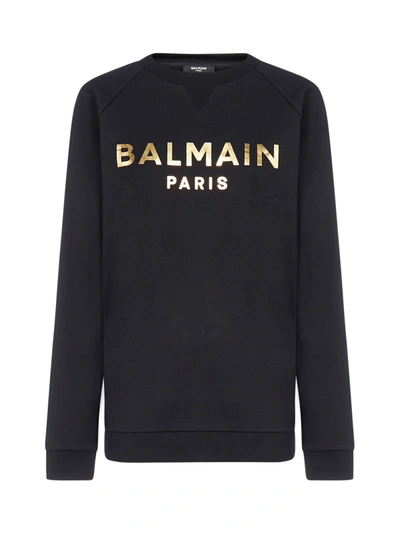 Shop Balmain Logo Cotton Sweatshirt In Noir Or