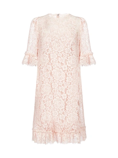 Shop Dolce & Gabbana Lace Dress In Rosa Polvere Chiaris