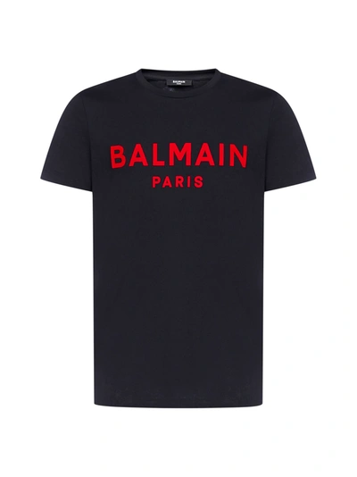 Shop Balmain Logo Cotton T-shirt In Noir Rouge