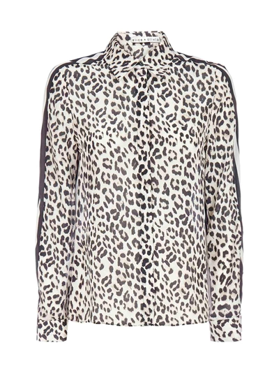 Shop Alice And Olivia Leopard Print Silk Shirt In Royal Leopard Lg