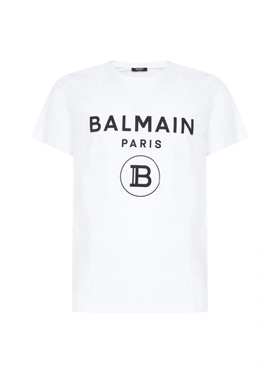 Shop Balmain Logo Cotton T-shirt In Blanc Noir