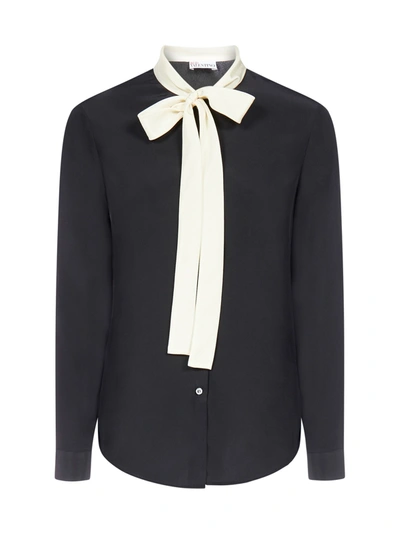 Shop Red Valentino Pussy-bow Neck Silk Shirt In Nero Avorio