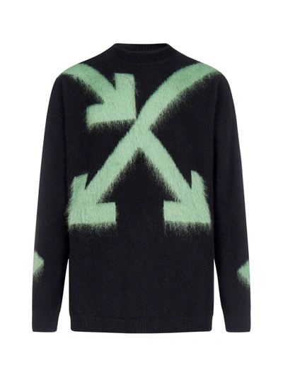 Shop Off-white Fuzzy Arrows Wool And Mohair Sweater In Black Hedge Green