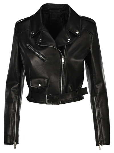 Shop Prada Nappa Leather Biker Jacket In Black